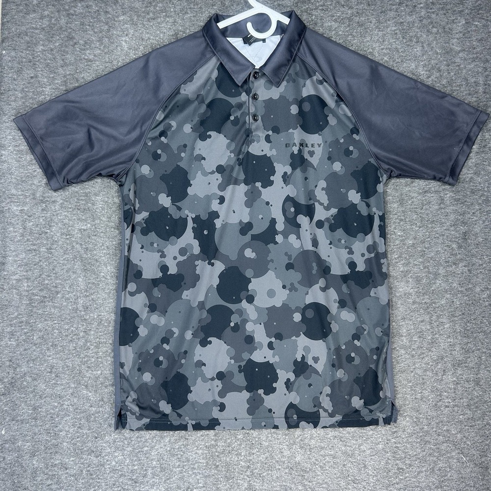 Oakley Polo Shirt Mens Medium Gray Camo‎ Activewear Casual Travel Golf